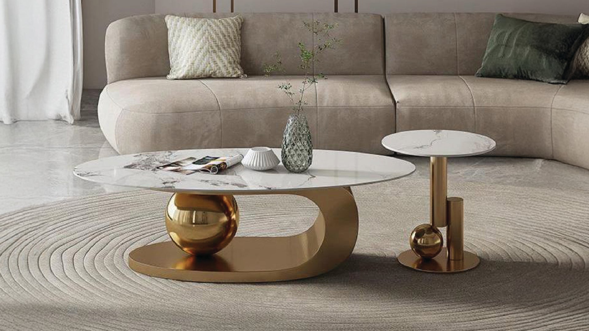 Fifi Modern Marble Coffee Table with Polished Gold Stainless Base