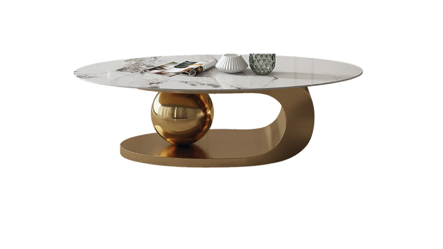 Fifi Modern Marble Coffee Table with Polished Gold Stainless Base