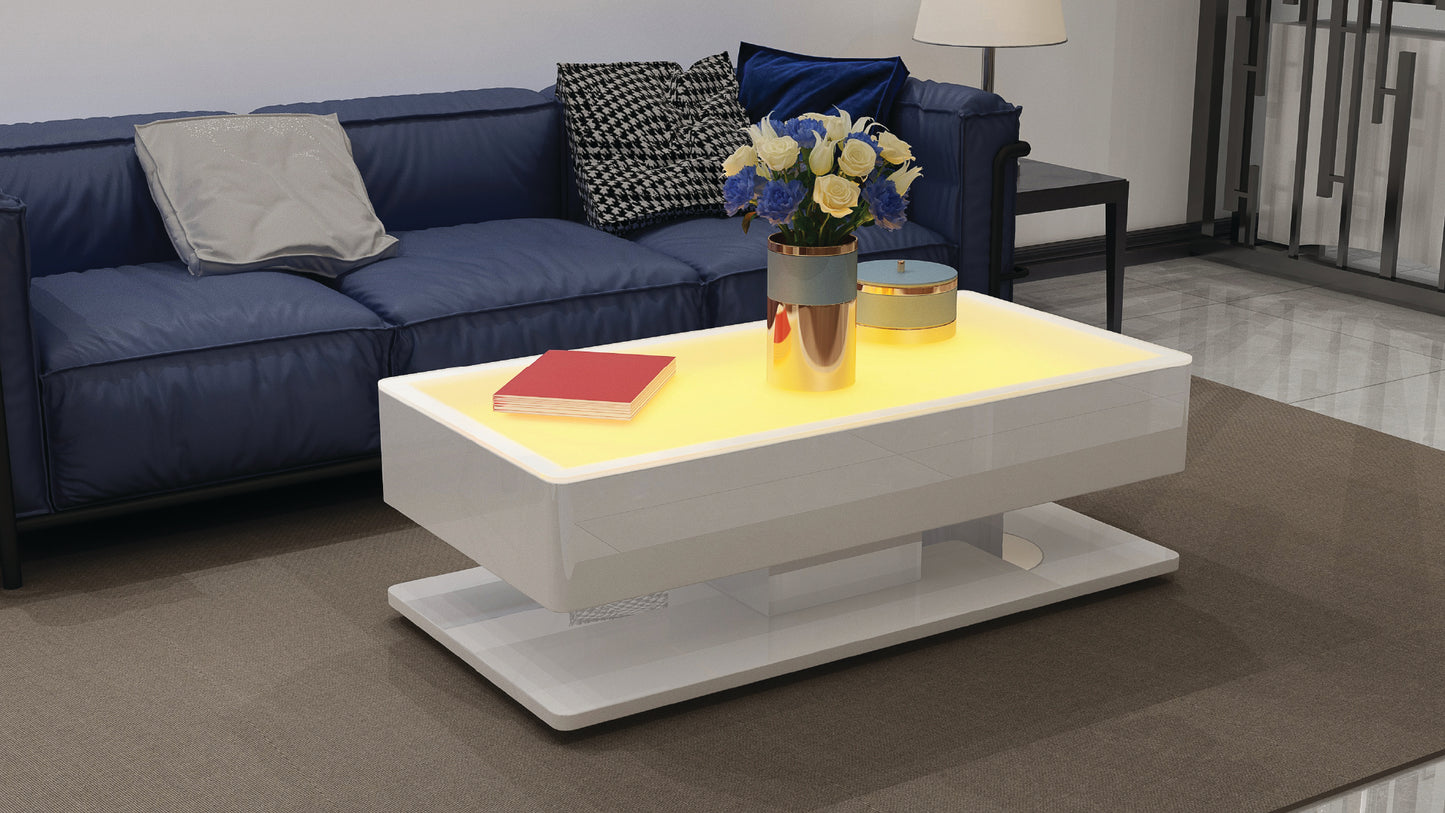 Emma Modern High Gloss White Coffee Table with LED Lights