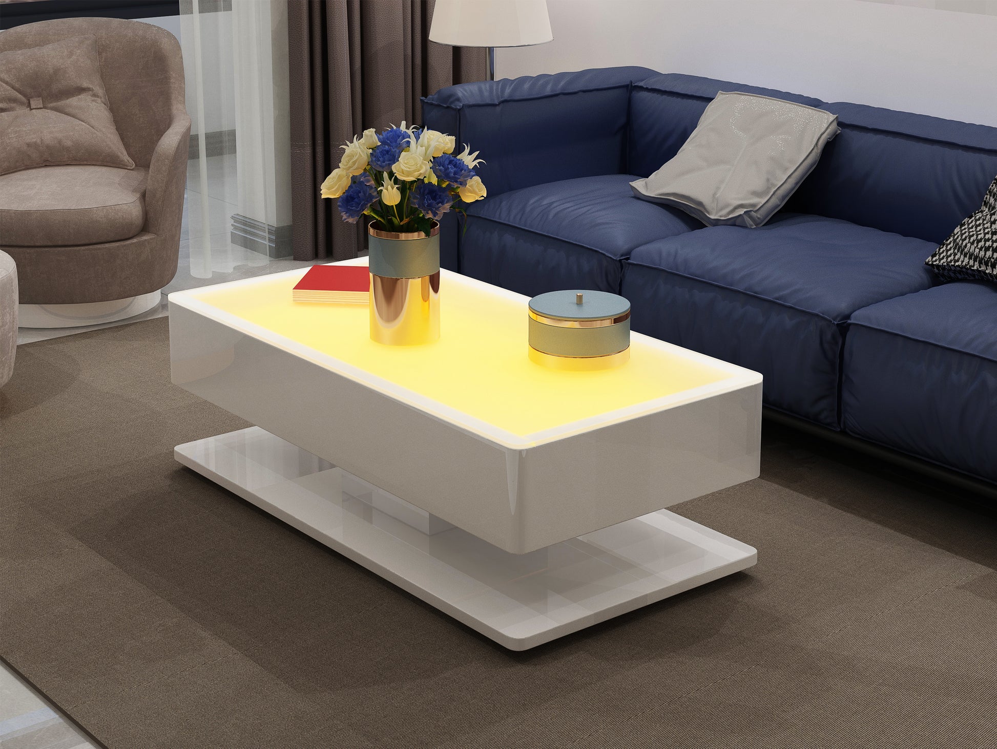Emma Modern High Gloss White Coffee Table with LED Lights