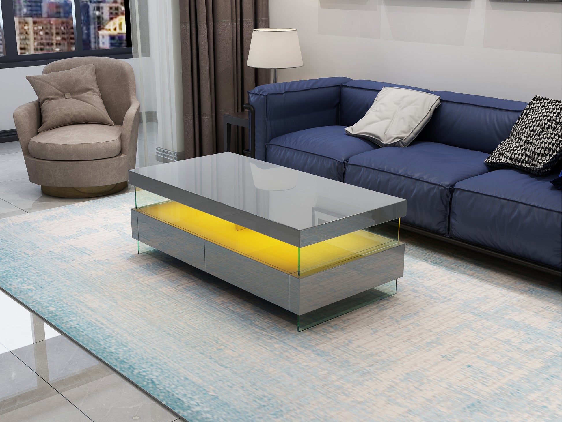 Modern Ria Coffee Table with LED Light in Light Grey