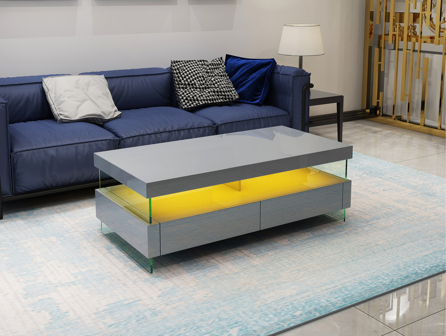 Modern Ria Coffee Table with LED Light in Light Grey