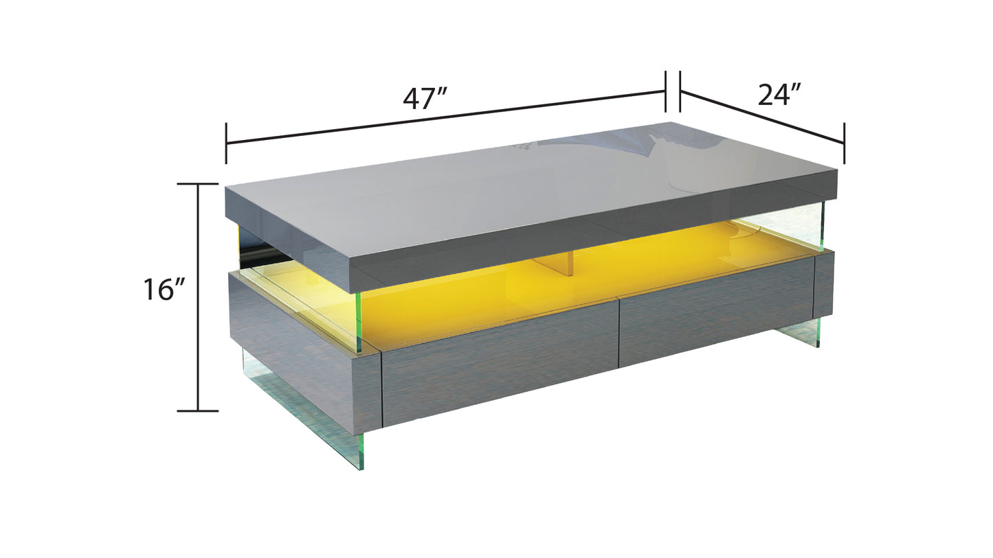 Modern Ria Coffee Table with LED Light in Light Grey