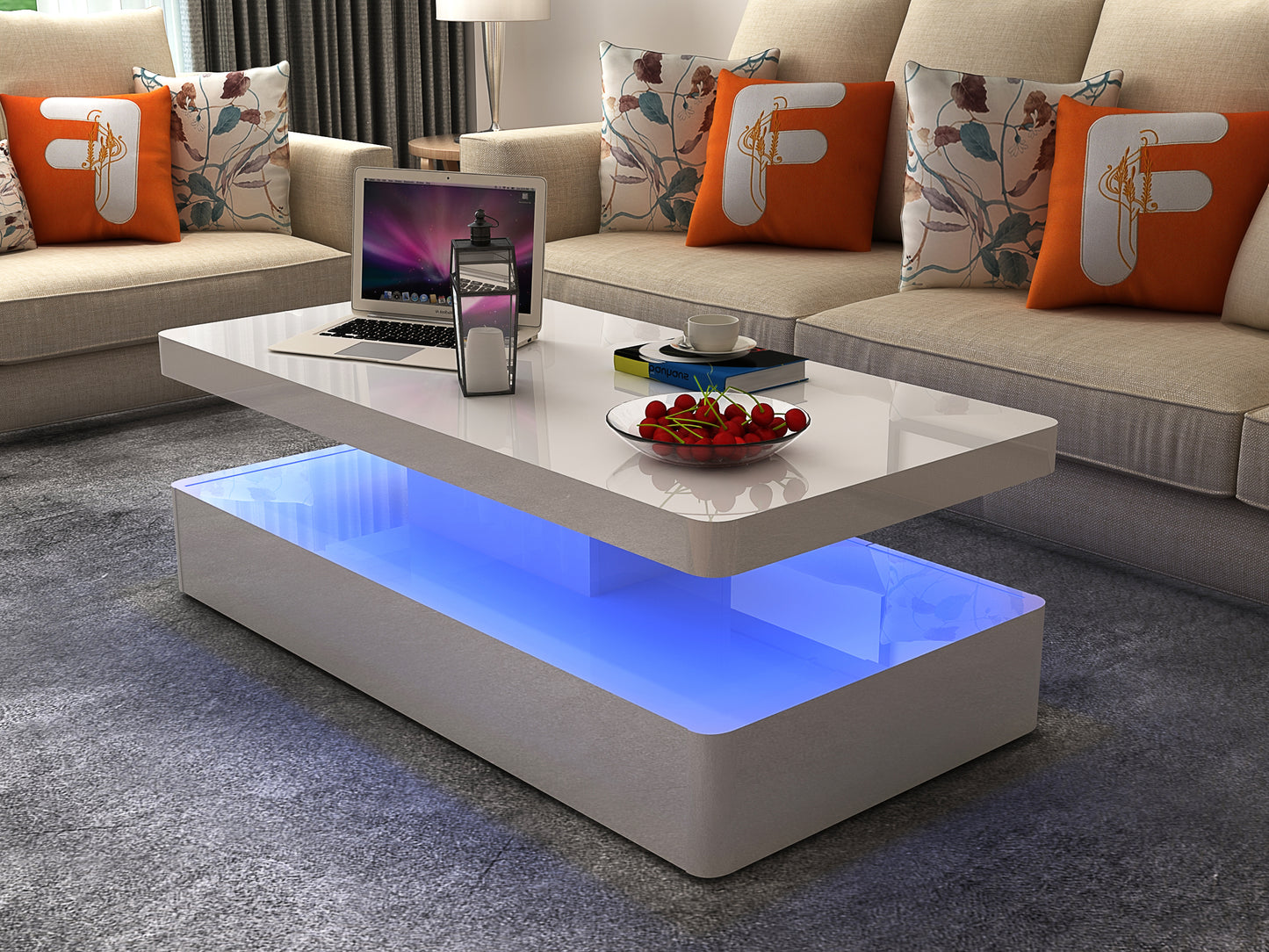 Aurora Modern White High Gloss Coffee Table with Integrated LED Lighting