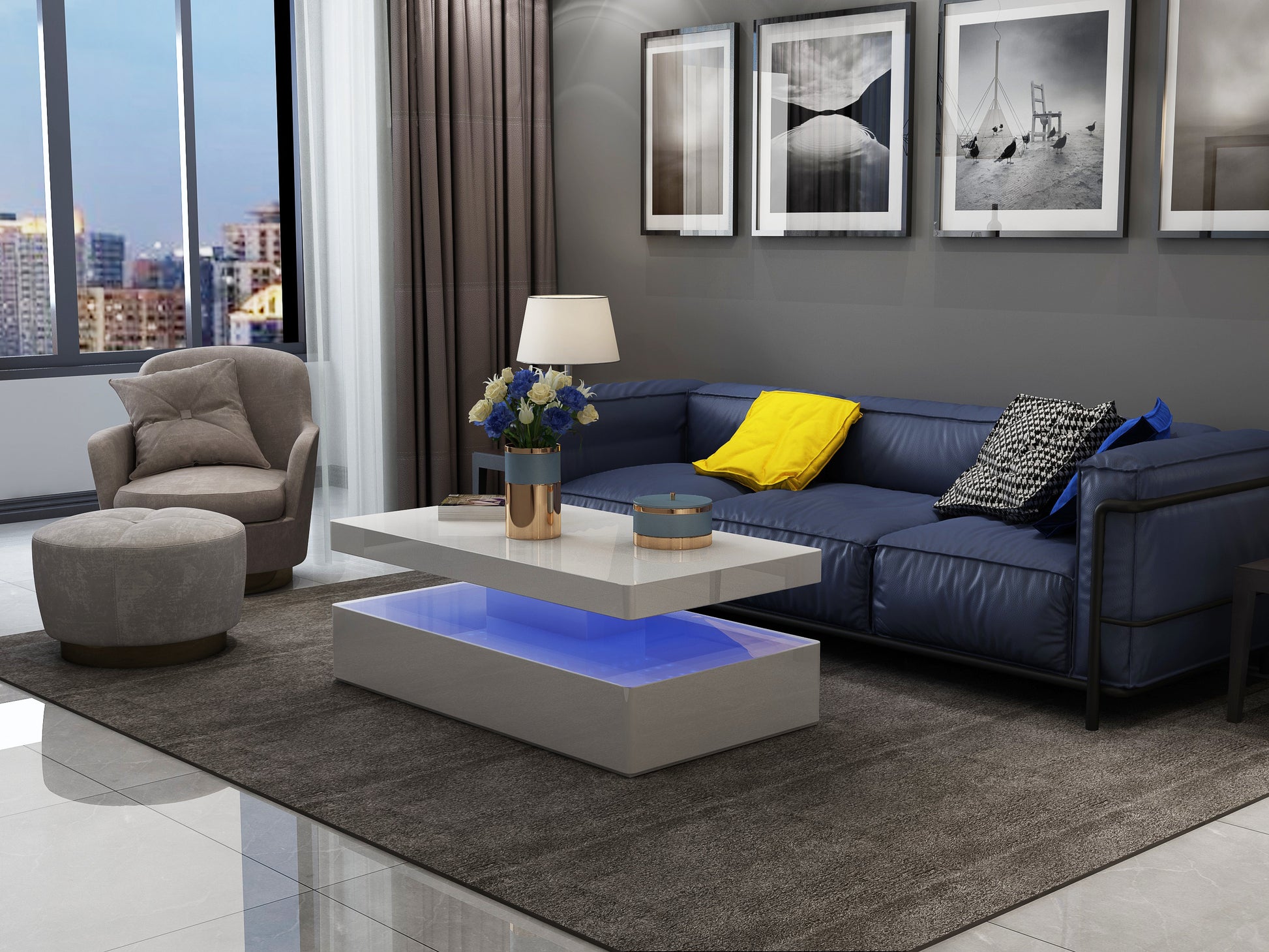 Aurora Modern White High Gloss Coffee Table with Integrated LED Lighting