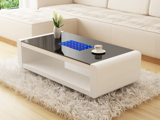 Chelsea Modern White Glass Coffee Table with Hidden Storage