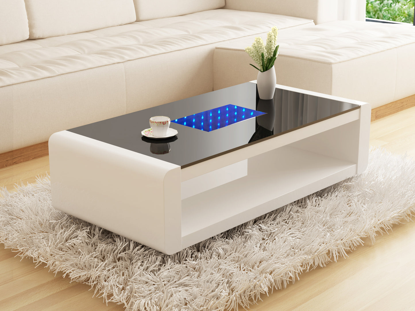Chelsea Modern White Glass Coffee Table with Hidden Storage