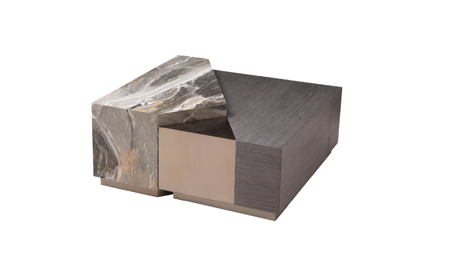 Misty Modern Marble Coffee Table with Premium Brass Base