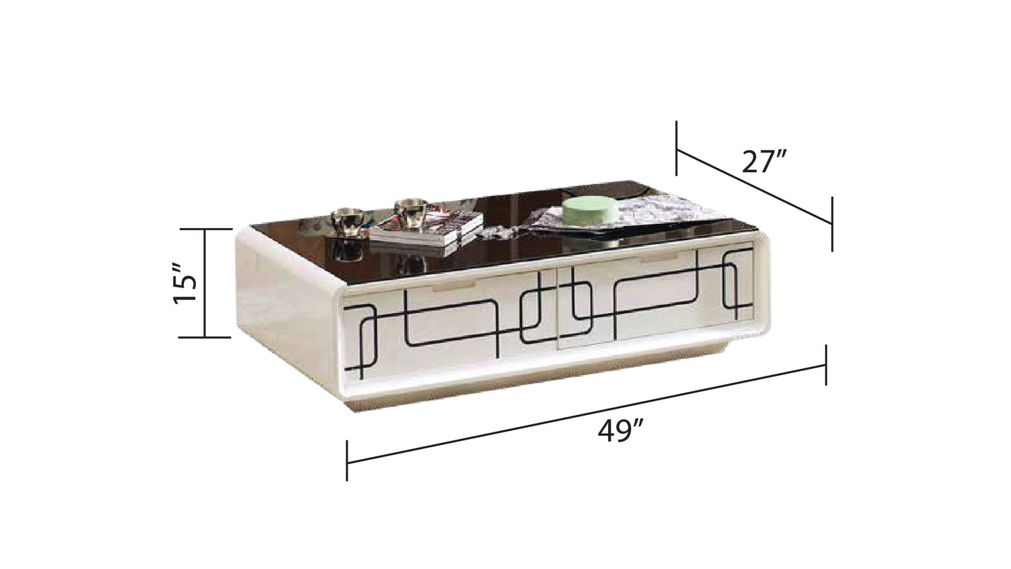 Modern Nora White Coffee Table with Sleek Glass Top