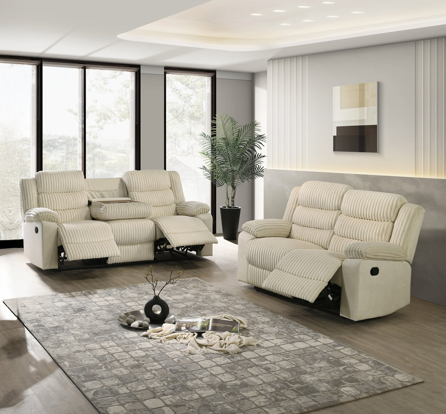L3665 Comfort Velvet Corduroy Manual Reclining Living Room Set