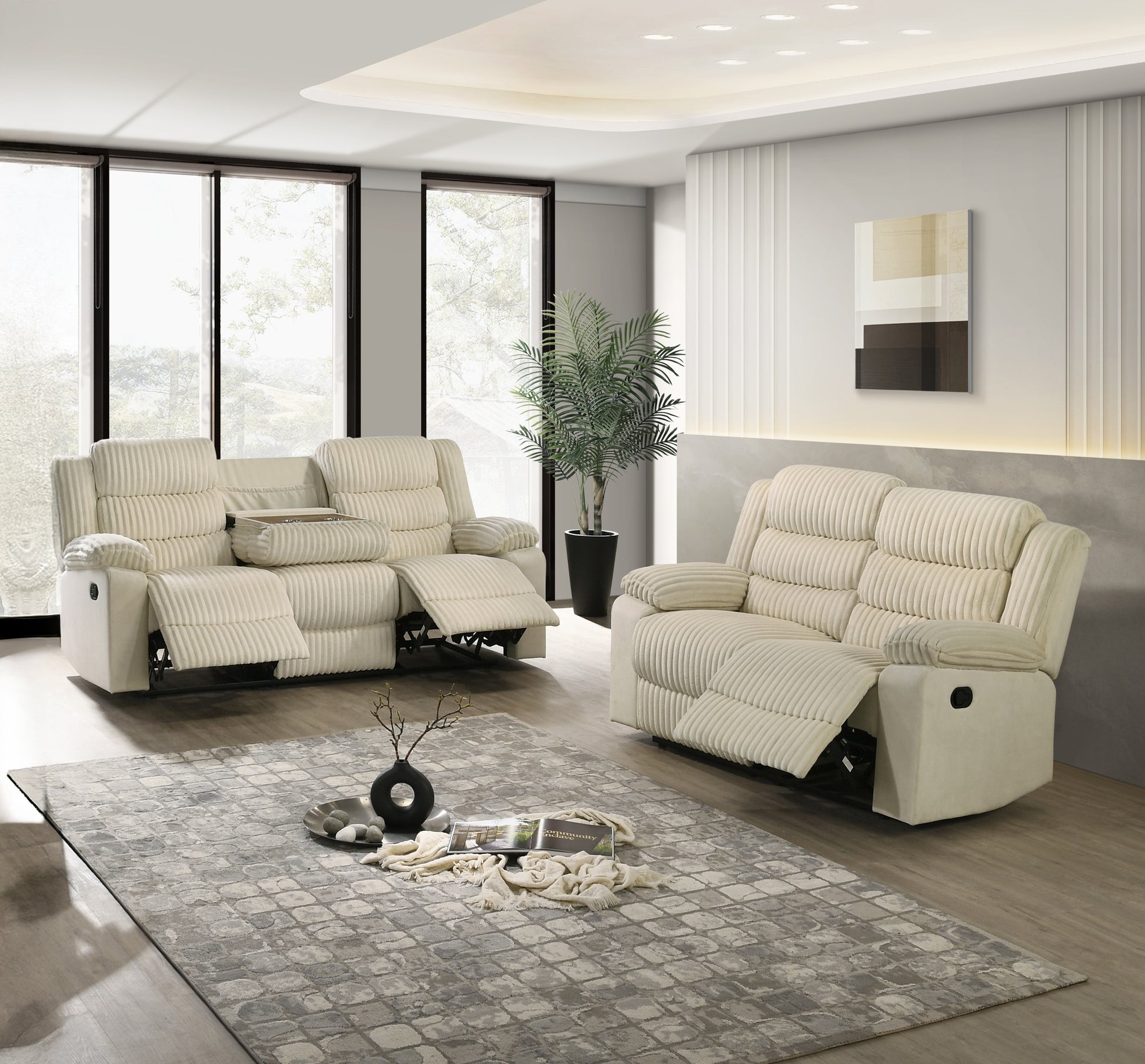 L3665 Comfort Velvet Corduroy Manual Reclining Living Room Set