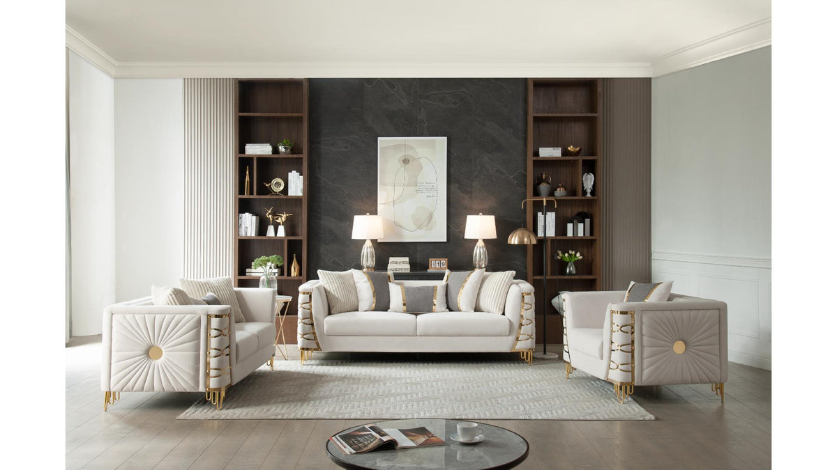 Contella Velvet Sofa, Loveseat & Chair Set