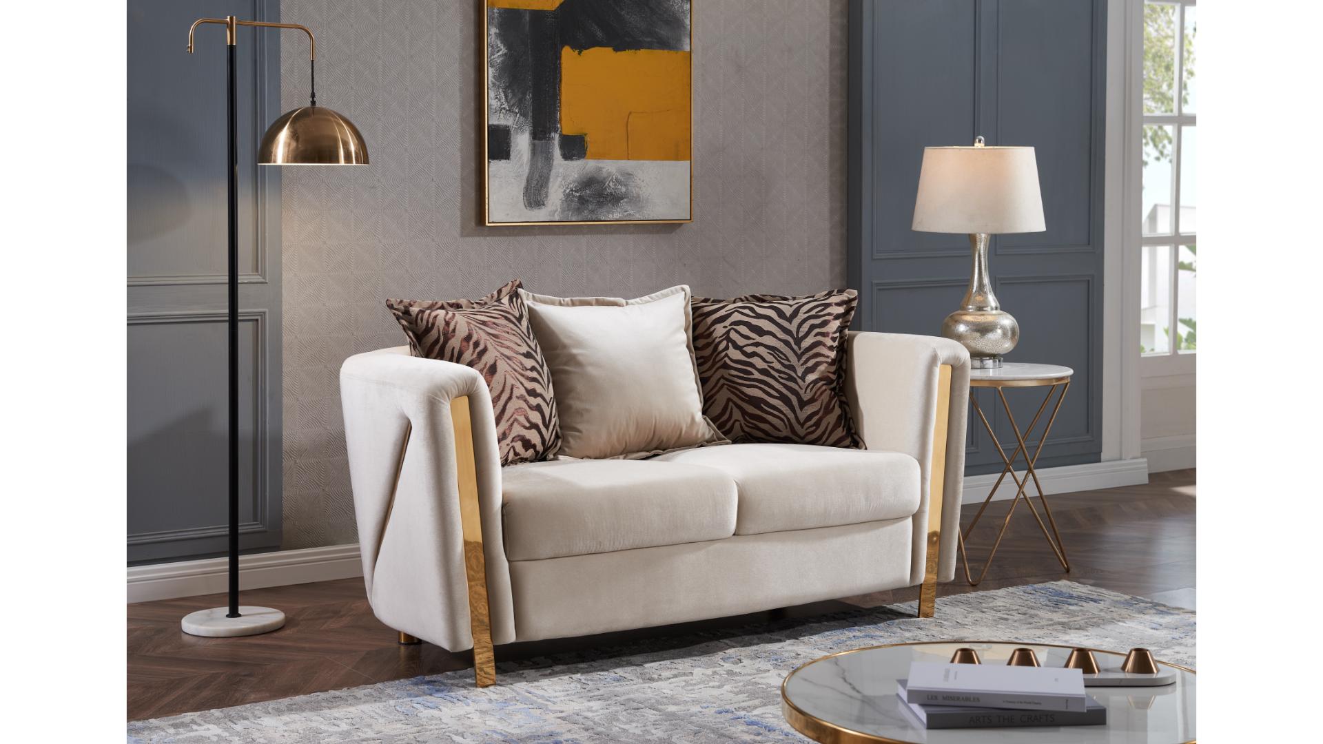 Chanelle Modern Cream Velvet Accent Chair with Gold Wood Frame