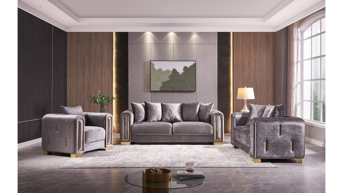 Imprella Velvet Sofa, Loveseat & Chair Set