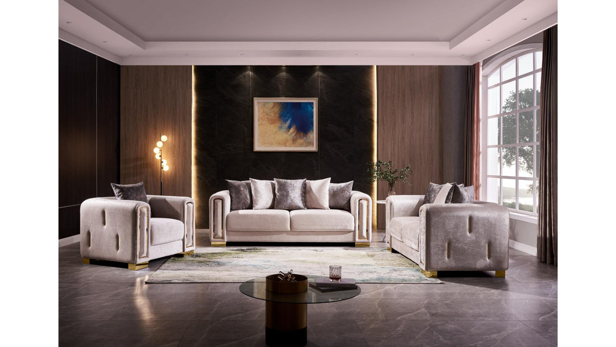 Imprella Velvet Sofa, Loveseat & Chair Set