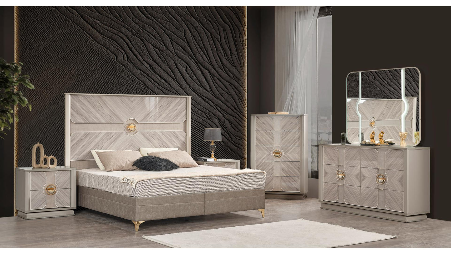 B1491 Sienna Italian 5-Piece Beige Bedroom Set Hydraulic Storage LED