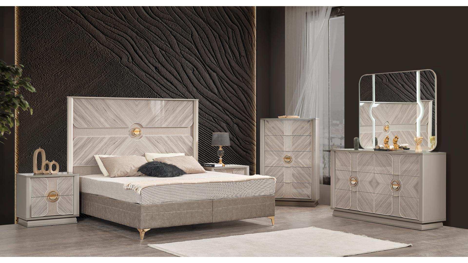 B1491 Sienna Italian 5-Piece Beige Bedroom Set Hydraulic Storage LED