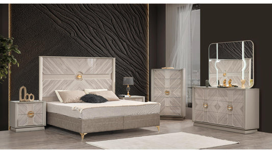 B1491 Sienna Italian 5-Piece Beige Bedroom Set Hydraulic Storage LED