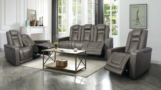 Premium Power Leather Match Recliner Set with LED Lights