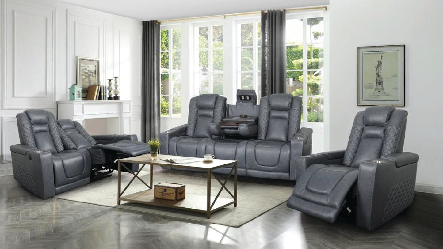 Premium Power Leather Match Recliner Set with LED Lights