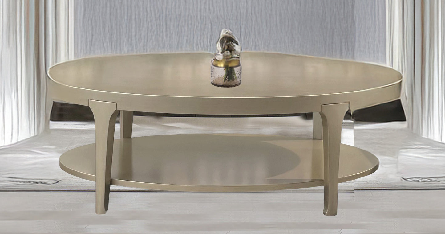 Scarlett Elegant Wood Trimmed Oval Coffee Table in Refined Beige