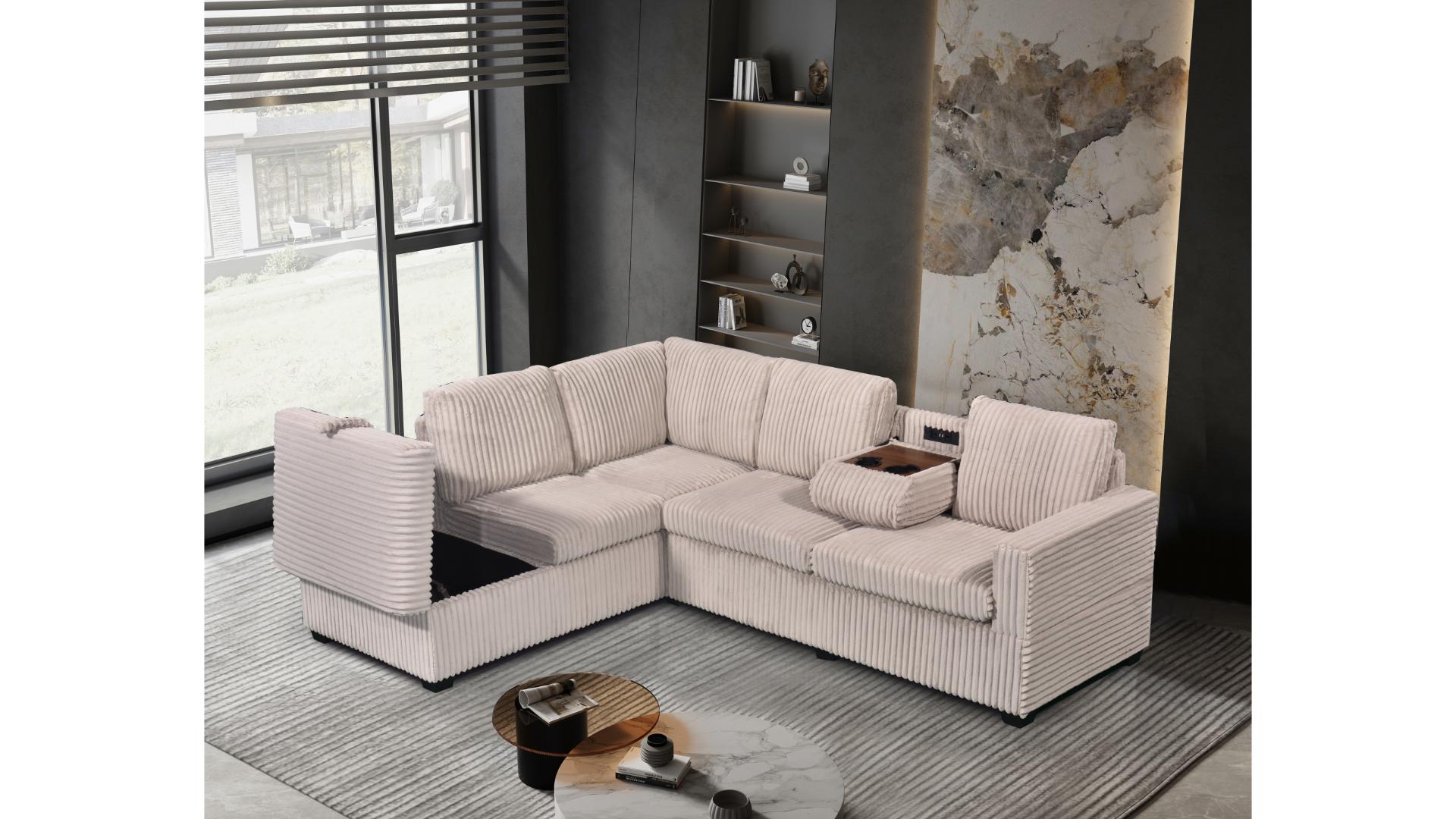 L3755-SNUG Premium Velvet Corduroy Sectional with USB Charging Port