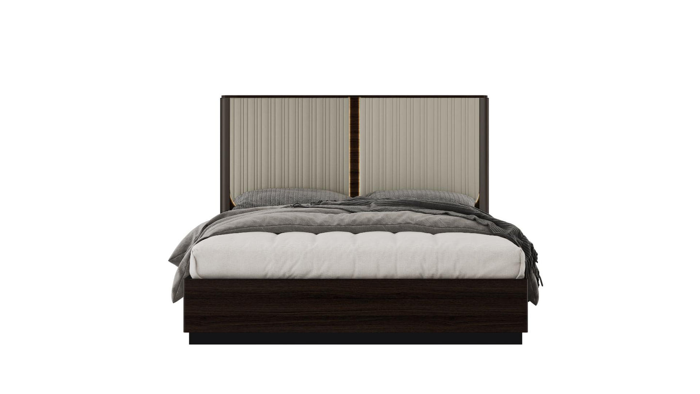 Germani Modern King Bed Brown with LED Headboard and PU Leather