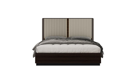 Germani Modern King Bed Brown with LED Headboard and PU Leather