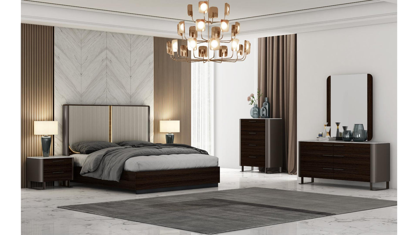 Germani Modern King Bed Brown with LED Headboard and PU Leather
