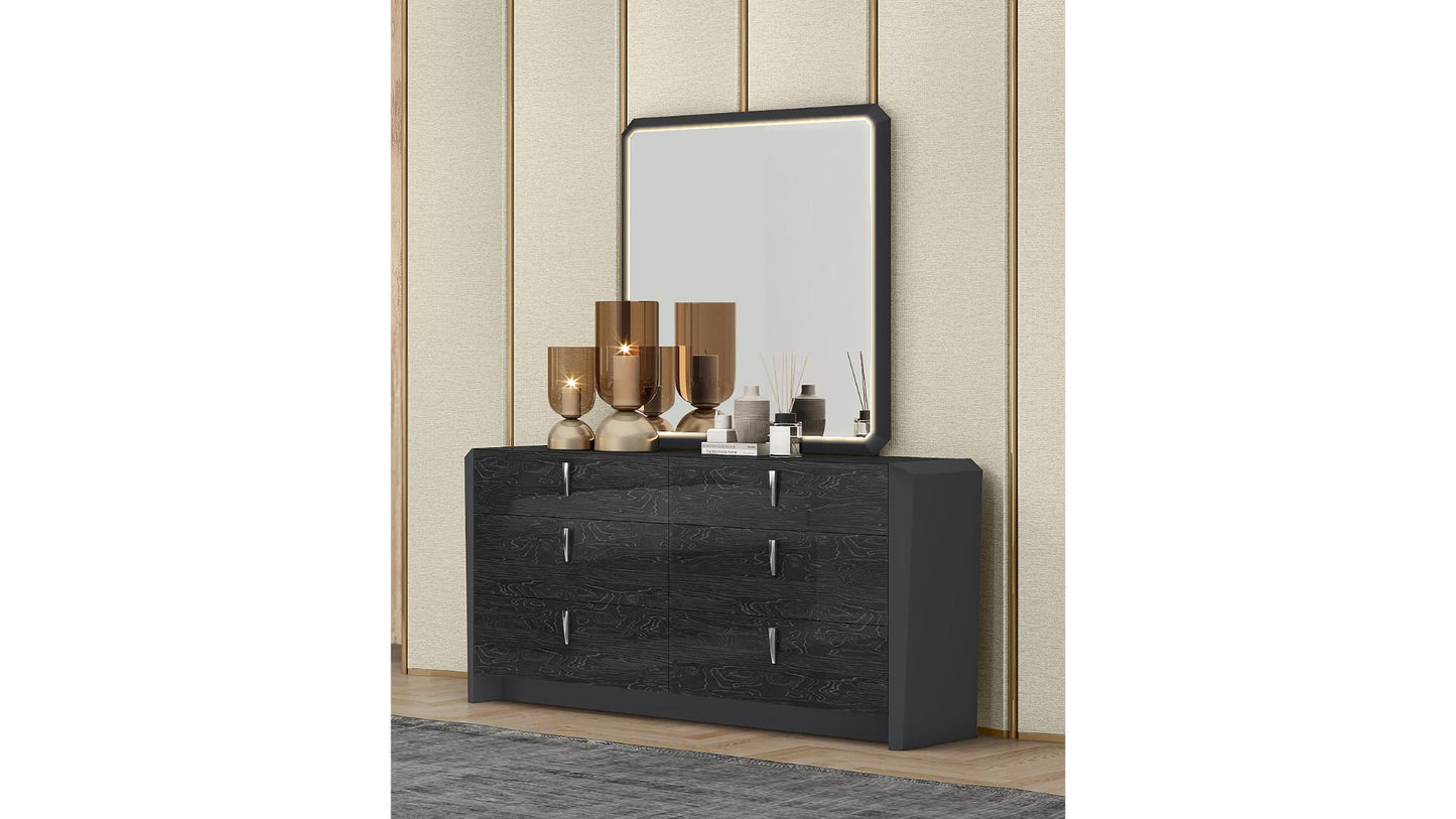 Modern Manchester Walnut-Grey Bedroom Set, Hydraulic Lift Storage & LED Headboard