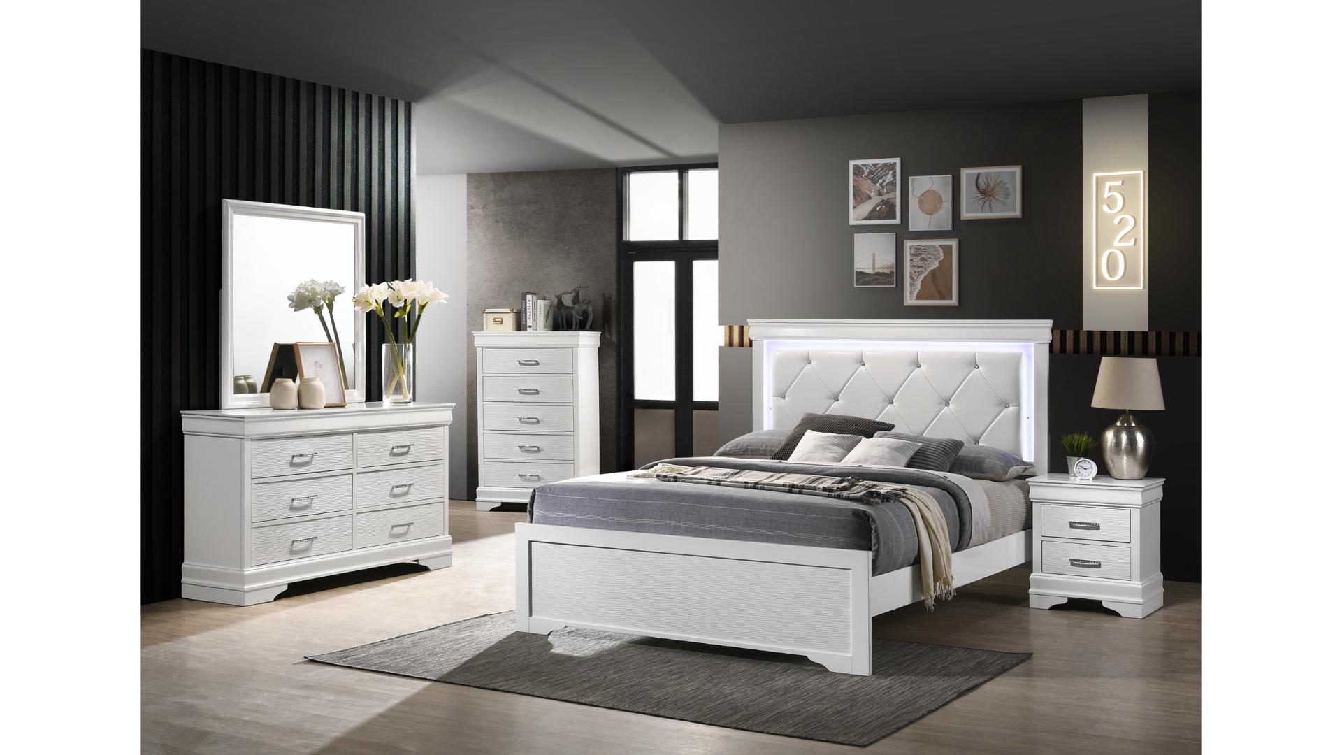 B1771-Grover Modern Grey Lacquer 5-Piece Bedroom Set with LED