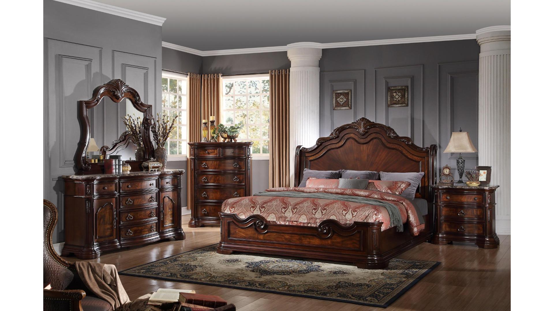 B1101-Bombay Traditional Solid Wood Bedroom Furniture Collection with Cherry Finish