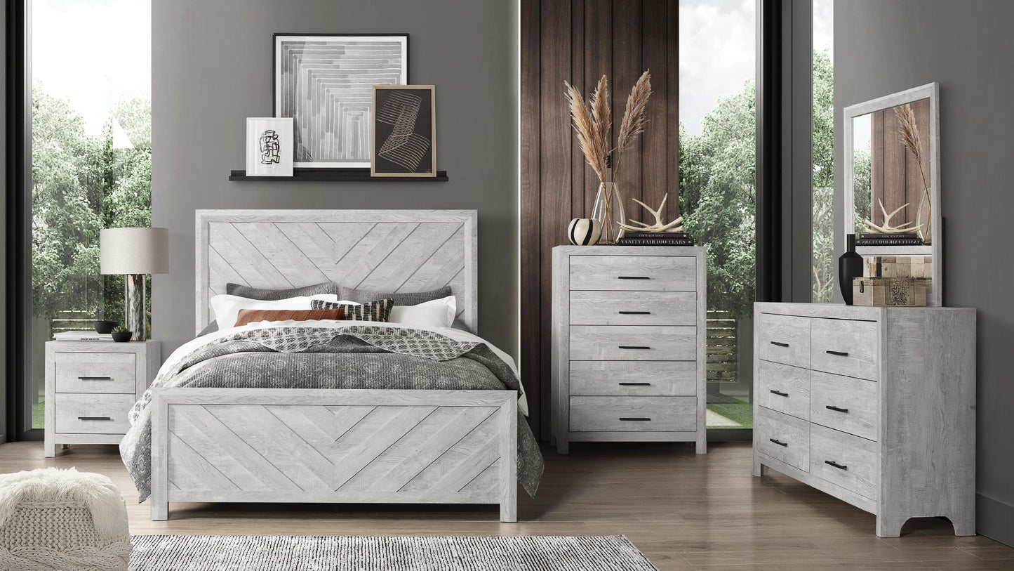 Denver Modern Farmhouse Light Grey 5-Piece Bedroom Set with Chevron Details