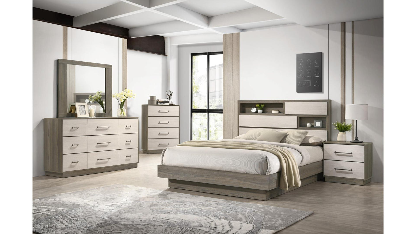 B1731-GEM Rustic Modern Grey Bedroom Set with Storage Headboard