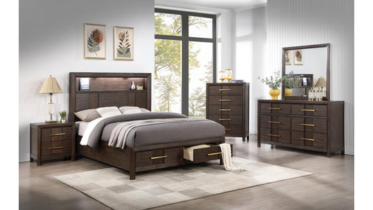 B1441-KENZO Modern Dark Walnut Bedroom Set with LED USB Bluetooth