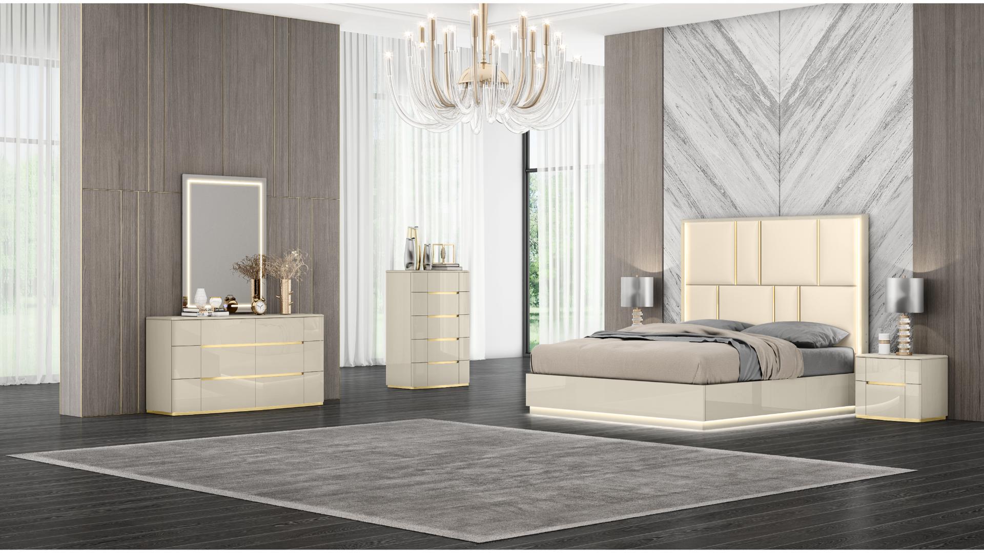 B1491 Sienna Italian 5-Piece Beige Bedroom Set Hydraulic Storage LED