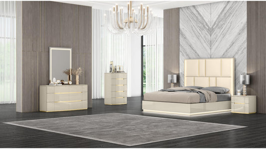 B1491 Sienna Italian 5-Piece Beige Bedroom Set Hydraulic Storage LED