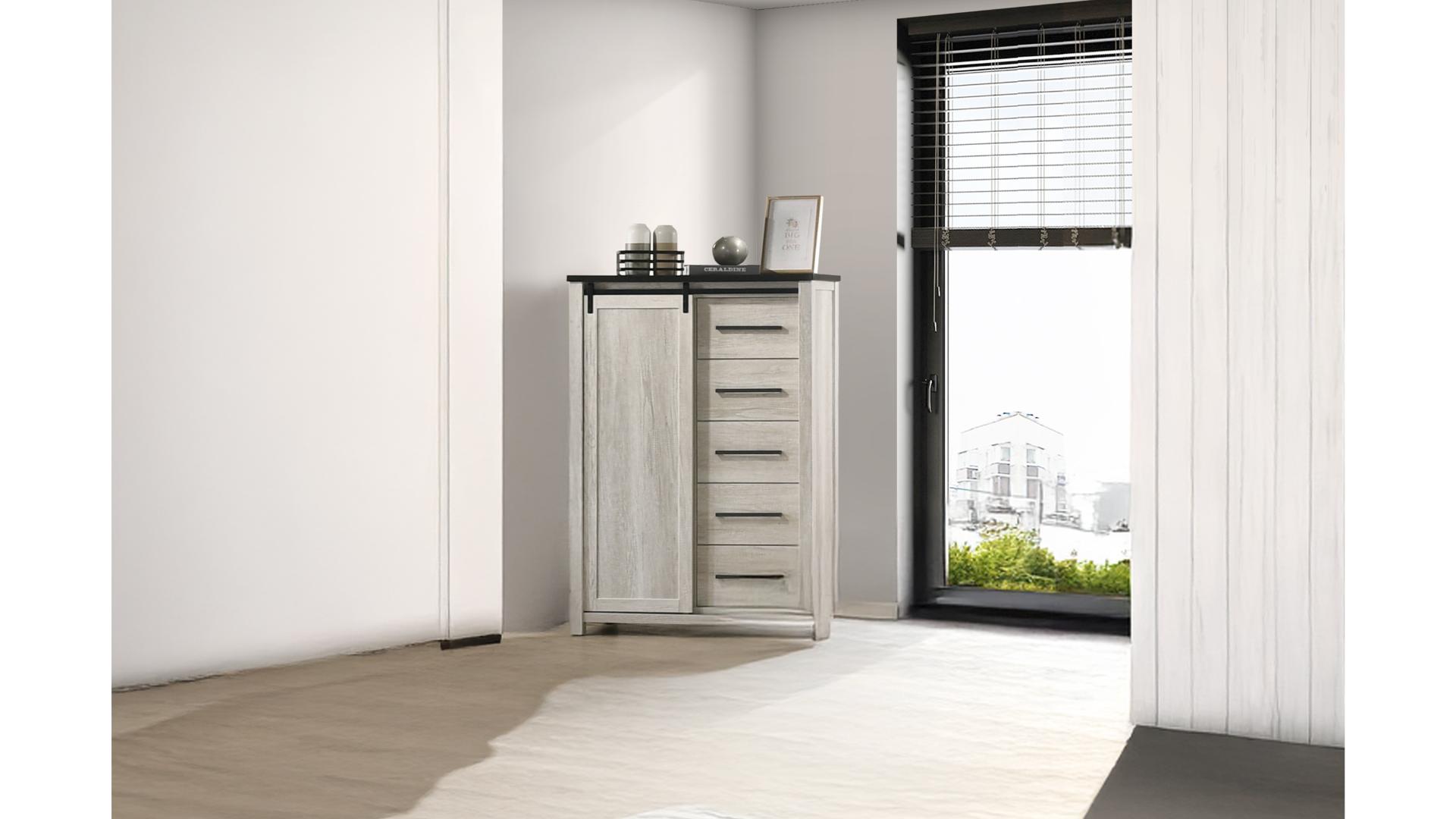 B1811 Heritage Modern Rustic Queen Bedroom Set with LED Bookcase Headboard