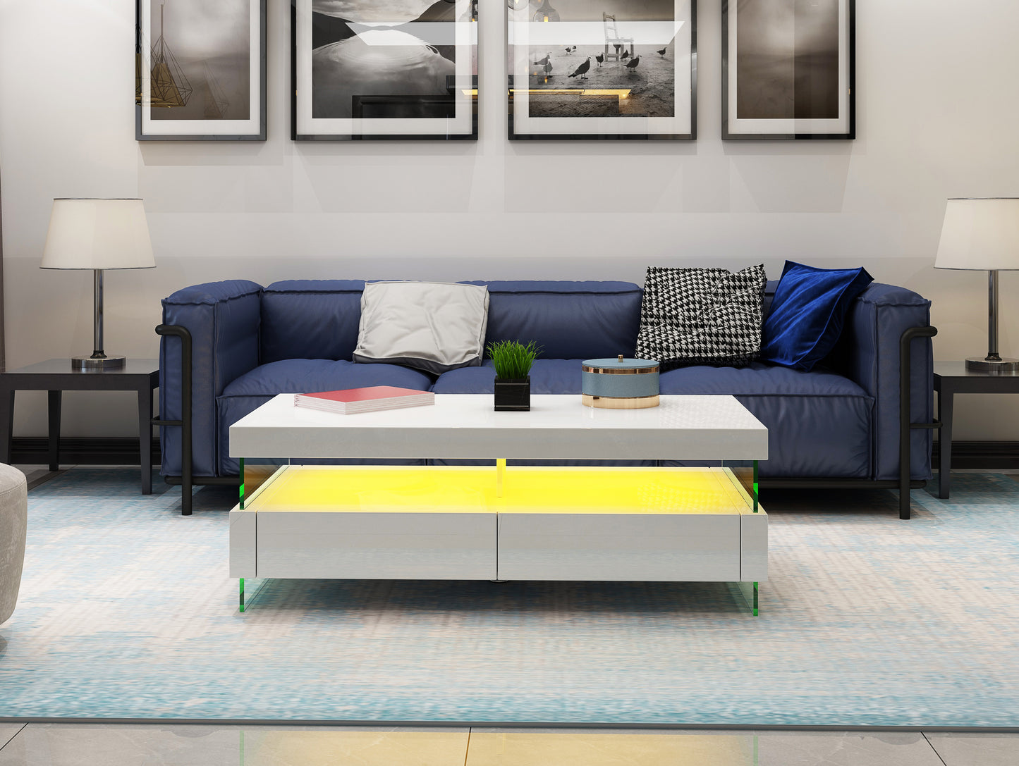 599 RIA Rectangular Coffee Table with LED Glass Top White