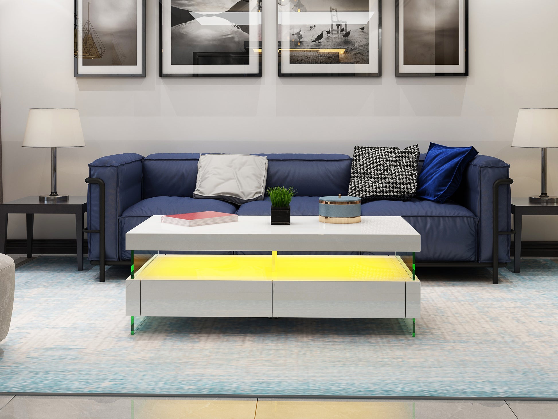 599 RIA Rectangular Coffee Table with LED Glass Top White