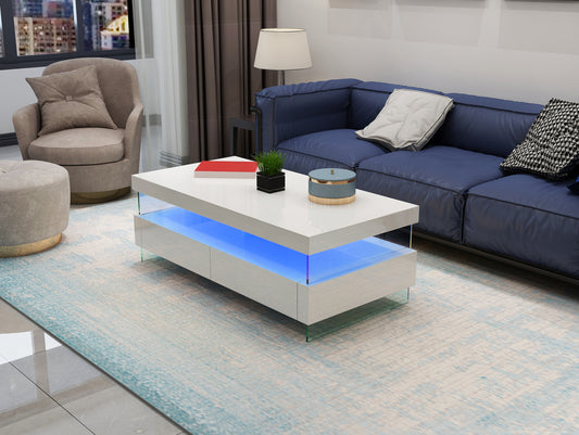 599 RIA Rectangular Coffee Table with LED Glass Top White