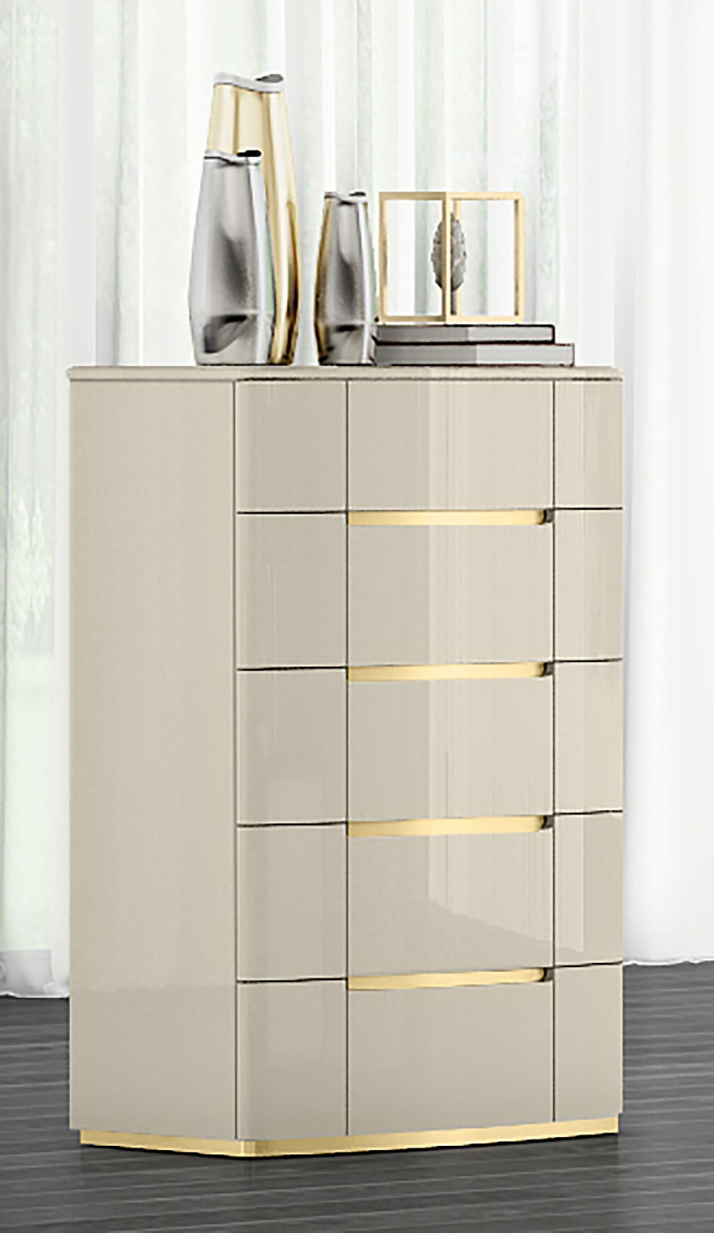 B1491 Sienna Italian 5-Piece Beige Bedroom Set Hydraulic Storage LED