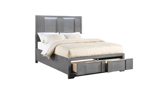 Kylie Modern Grey 5-Piece Bedroom Set with LED Headboard and Storage Drawers