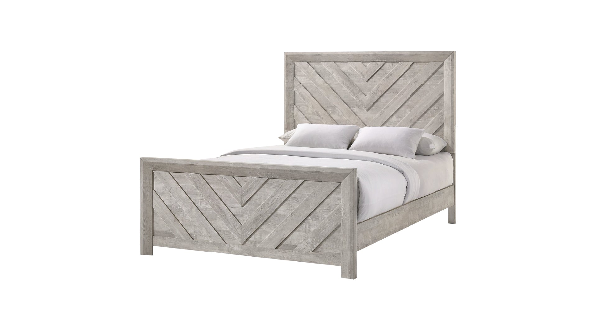 Denver Modern Farmhouse Light Grey 5-Piece Bedroom Set with Chevron Details