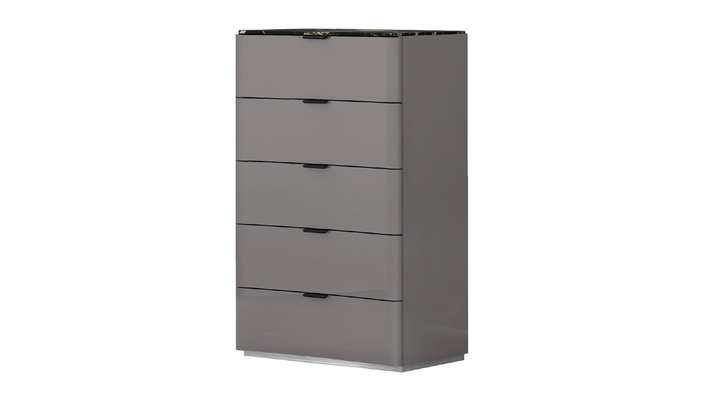 Hannah Modern Grey Lacquer Bedroom Set with LED Headboard, Hydraulic Storage