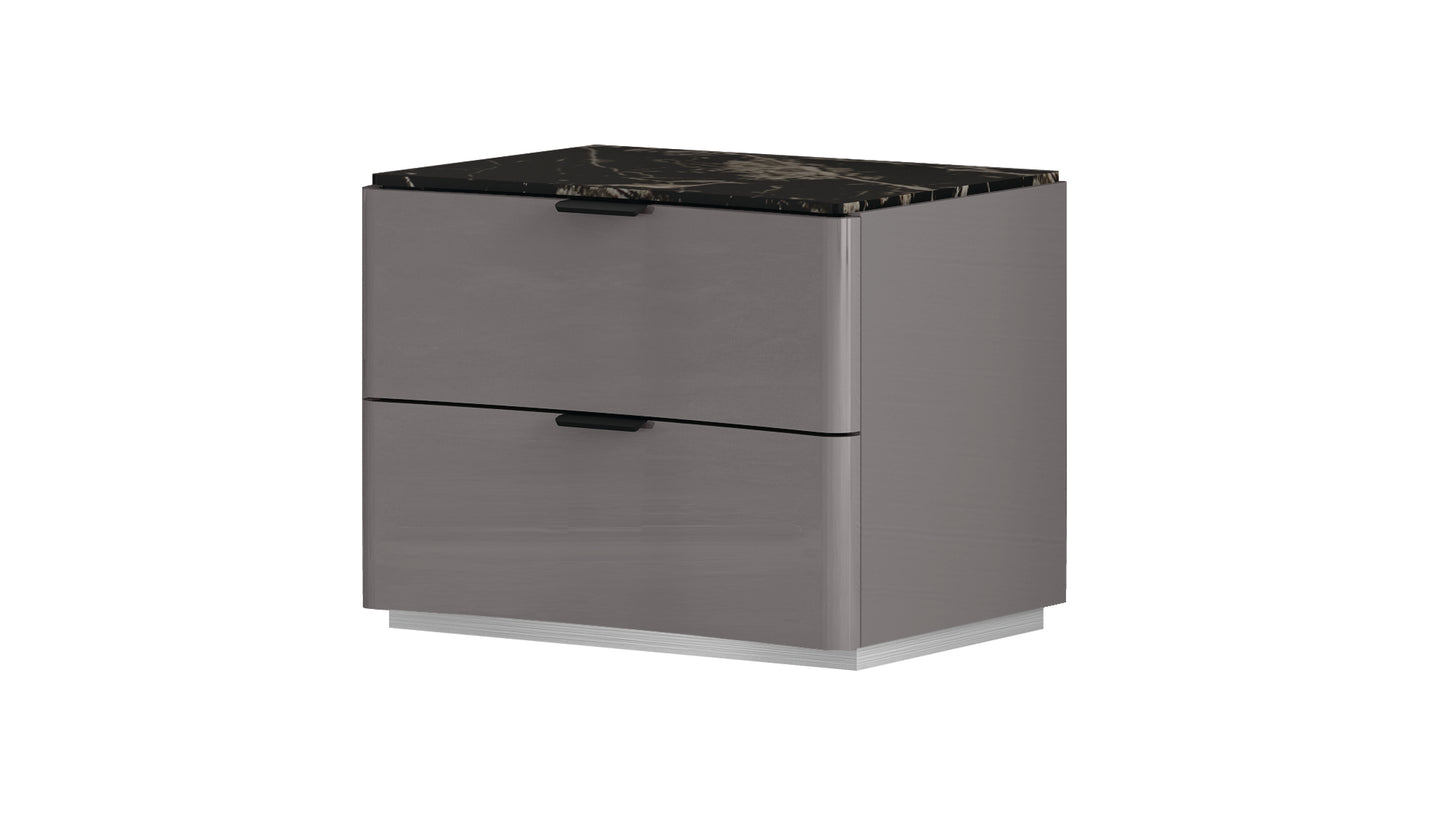 Hannah Modern Grey Lacquer Bedroom Set with LED Headboard, Hydraulic Storage