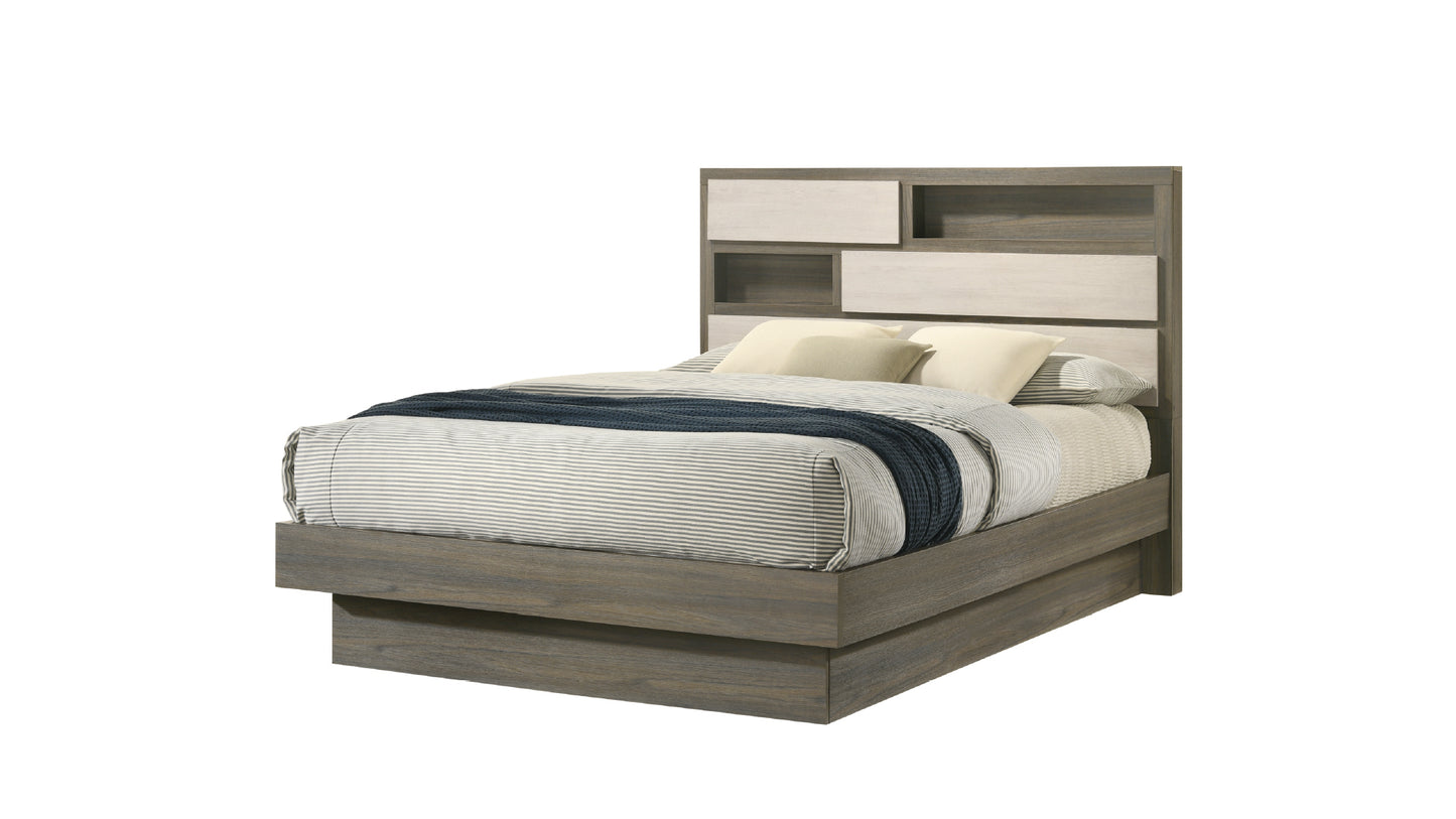 B1731-GEM Rustic Modern Grey Bedroom Set with Storage Headboard