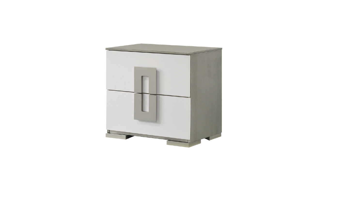 Olivia Modern White Lacquer LED Upholstered Headboard 5-Piece Bedroom Set