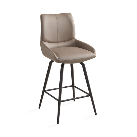 Swivel Counter Chair, Taupe Faux Leather, Black Legs