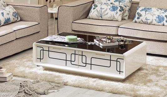 Laurel White Glass Modern Coffee Table with Storage